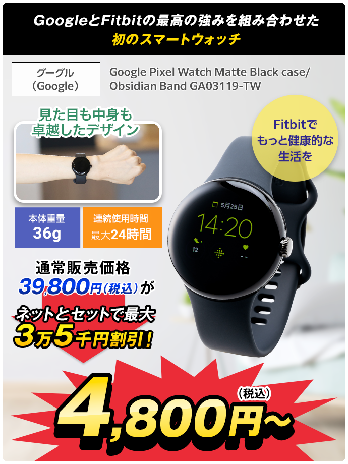 ネットとセットで超おトク|Google Pixel Watch Matte Black case